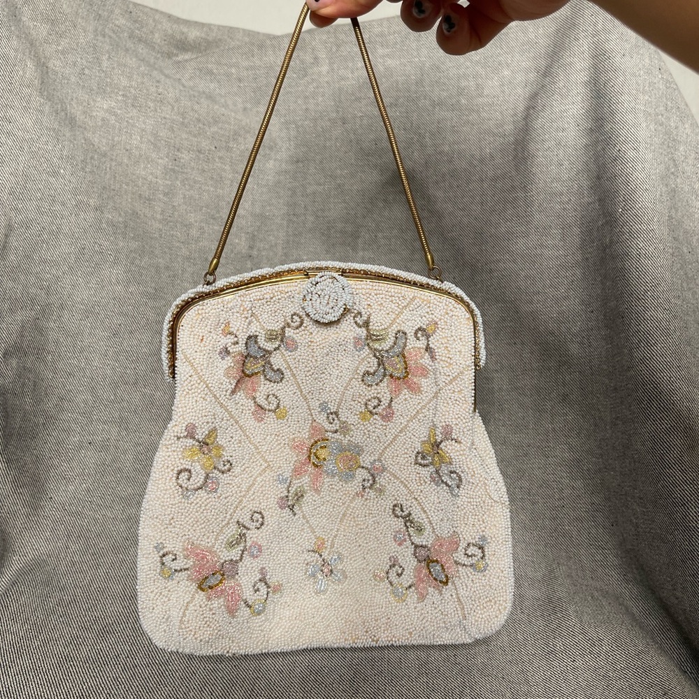 Vintage Hand Beaded Floral Evening Bag